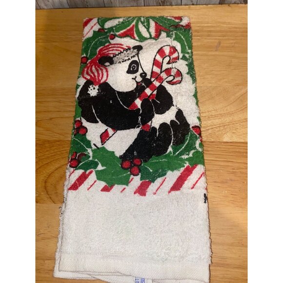 Vintage B & D Christmas Panda Bear Candy Cane Kitchen Towel - Picture 1 of 6
